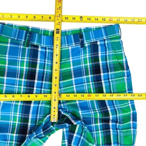 NWOT PGA Tour Golf Blue Green  Plaid Flat Front Quick Dry Men’s Short Sz 34 - Picture 6 of 9
